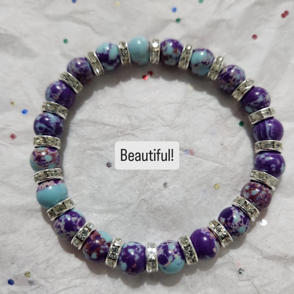 Zebra Stripe and Gold Beaded Bracelet - Picture 8 of 16